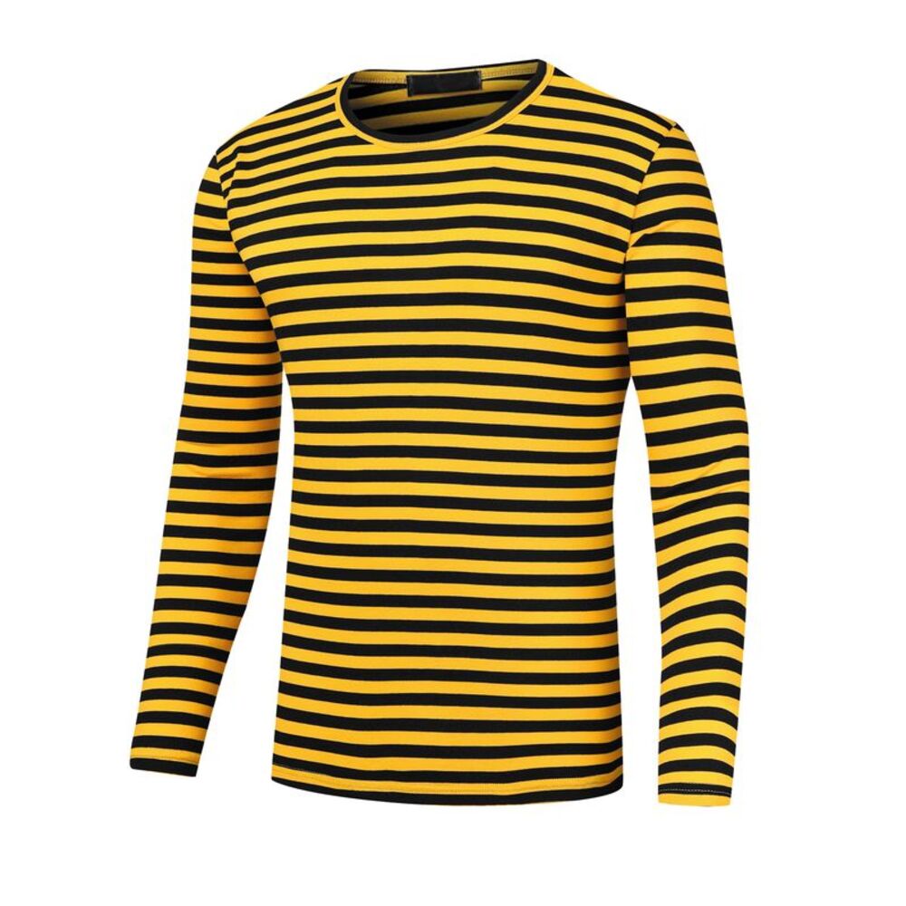 Striped T-Shirt Casual Crew Neck Long Sleeves Basic Tee Tops Yellow Black